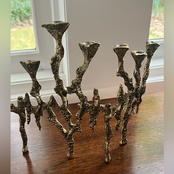 1960 Brass Brutalist menorah by Wainberg - Mid Century - Picture 2 of 6